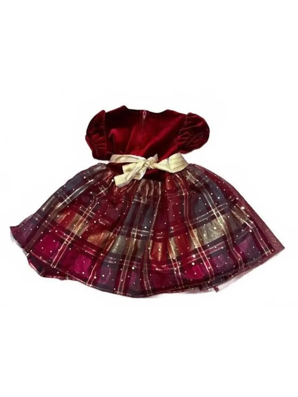 Bonnie Baby Girls' Burgundy Velvet Plaid Party Dress